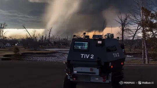 TIV2 Vehicle Resists EF5 Tornado in Suburban Devastation – AI Generated Video | Hailuo AI