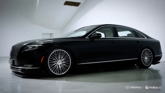 Luxury Sedan Lowers in Minimalist Garage – AI Generated Video | Hailuo AI