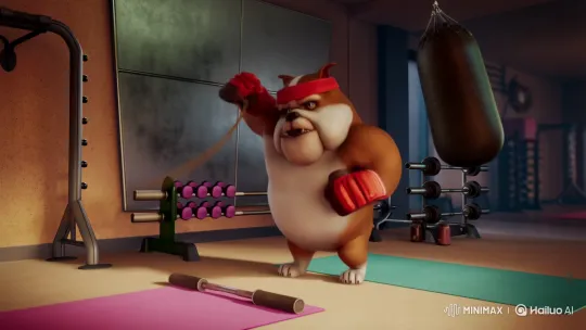 Muscular Dog Trains as Athlete in Gym – AI Generated Video | Hailuo AI