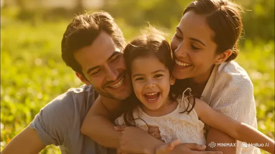 Family Embrace in a Sunlit Meadow – AI Generated Video | Hailuo AI