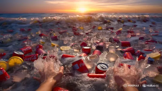 Realistic POV: Turbulent Ocean of Coca-Cola at Sunset – AI Generated Video | Hailuo AI