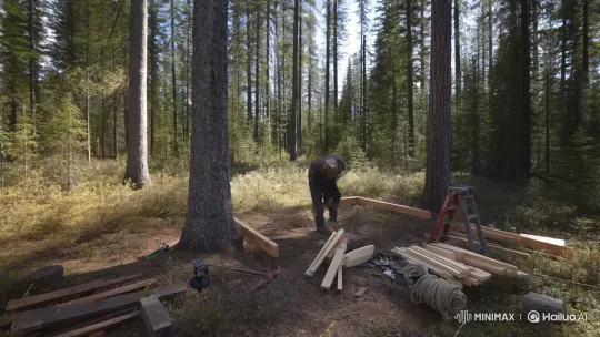 Man Builds Cozy Treehouse in Wild Forest - Timelapse – AI Generated Video | Hailuo AI