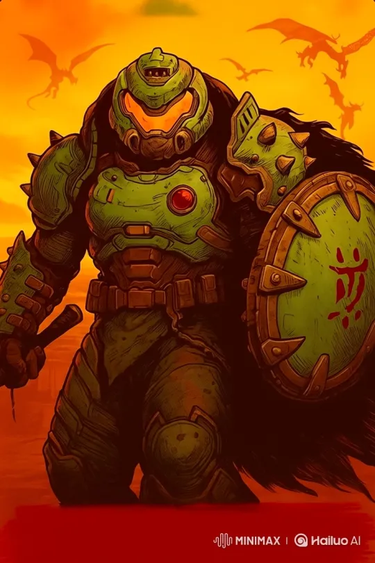 Warrior in Green Armor Fights Through Demonic Horde – AI Generated Video | Hailuo AI