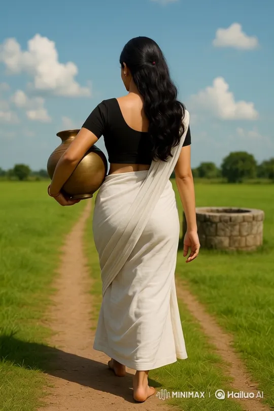 Young Girl Carrying Pot to Stone Well in Rural Setting – AI Generated Video | Hailuo AI