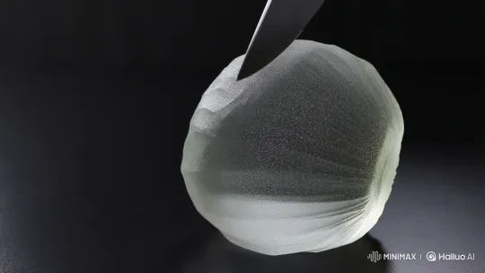 Frosted Glass Kiwi Sliced by Modern Kitchen Knife – AI Generated Video | Hailuo AI