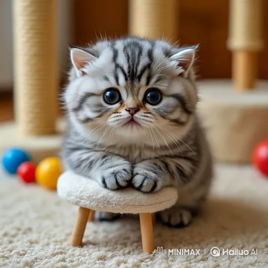 Silver Tabby Kitten's Charming Seated Dance – AI Generated Video | Hailuo AI