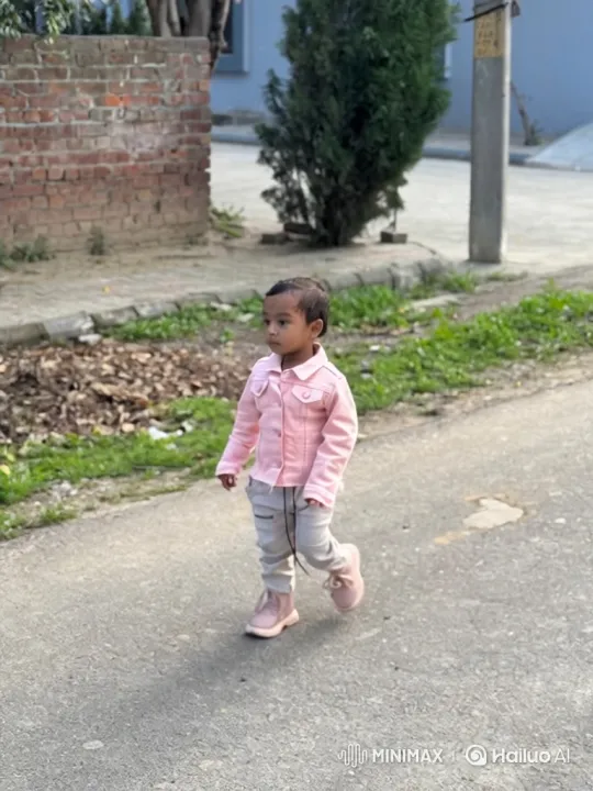 Toddler Walking Along Residential Path – AI Generated Video | Hailuo AI
