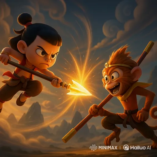 Dynamic Battle Between Boy and Monkey Creature in Epic Landscape – AI Generated Video | Hailuo AI