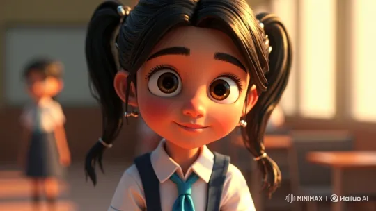 Animated Girl's Subtle Expressions in Classroom Setting – AI Generated Video | Hailuo AI