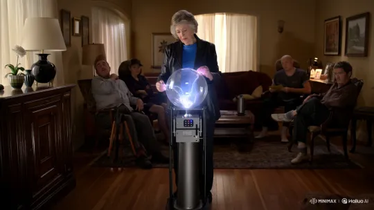 Elderly Woman Channels Electricity in Living Room – AI Generated Video | Hailuo AI