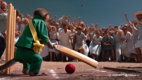 Monkey in Pakistani Outfit Plays Cricket, Enthralls Crowd – AI Generated Video | Hailuo AI