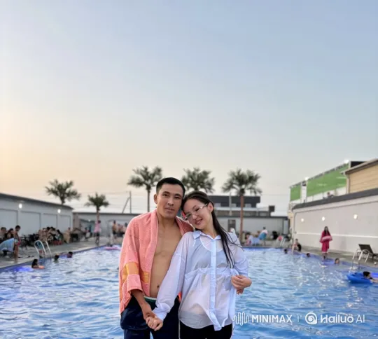 Family Bonding at Dusk by the Pool – AI Generated Video | Hailuo AI