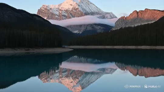 Sunrise Reflection: Majestic Mountain Peak Over Alpine Lake – AI Generated Video | Hailuo AI