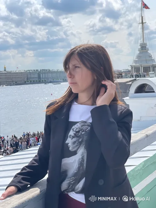 Woman Contemplates City View from River Deck – AI Generated Video | Hailuo AI