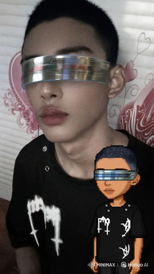 Young Person and Pixelated Avatar in 180-Degree Orbital Shot – AI Generated Video | Hailuo AI