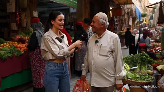 Iranian TV Presenter and Citizen Share Joke in Traditional Market – AI Generated Video | Hailuo AI