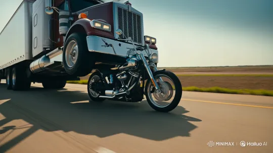 Impossible Load: Motorcycle Carrying a Truck – AI Generated Video | Hailuo AI