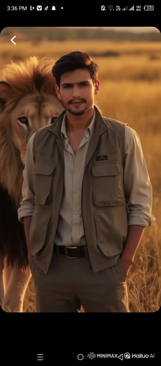 Man and Lion in Tranquil Savanna Moment – AI Generated Video | Hailuo AI