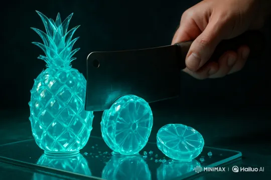 Neon Pineapple Sliced in Slow Motion – AI Generated Video | Hailuo AI
