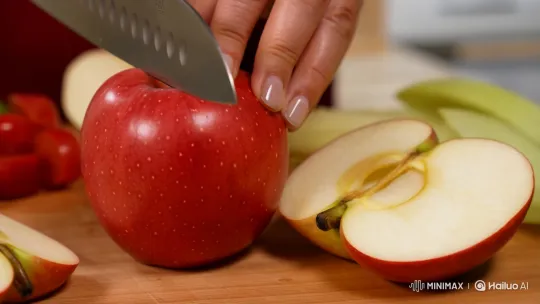 Apple Cutting Scene: Pan and Tracking Shots – AI Generated Video | Hailuo AI