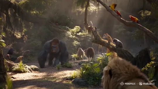 Gorilla and Lion Battle in a Jungle Clearing – AI Generated Video | Hailuo AI