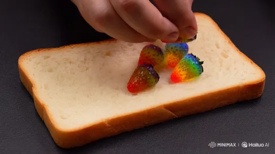 Magical Transformation of Rainbow Strawberries on Bread – AI Generated Video | Hailuo AI