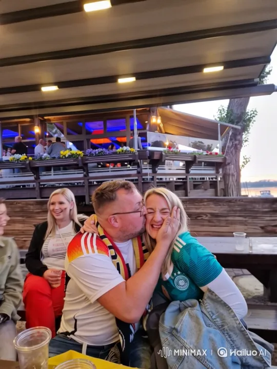 German Couple's Romantic Moment at Twilight Patio – AI Generated Video | Hailuo AI