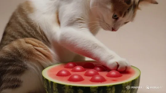 Fluffy Cat Presses Watermelon Pop-It Toy – AI Generated Video | Hailuo AI