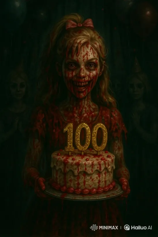 Birthday Celebration with Dark Twist and Red Paint Downpour – AI Generated Video | Hailuo AI