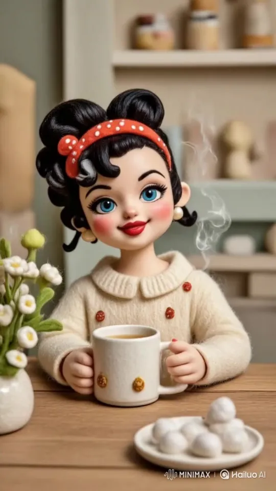 Woman Enjoying Coffee Cheerfully – AI Generated Video | Hailuo AI