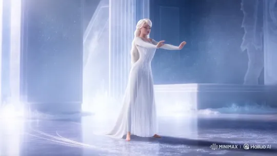Elsa Performs Squat Challenge in Ethereal Ice Hall – AI Generated Video | Hailuo AI
