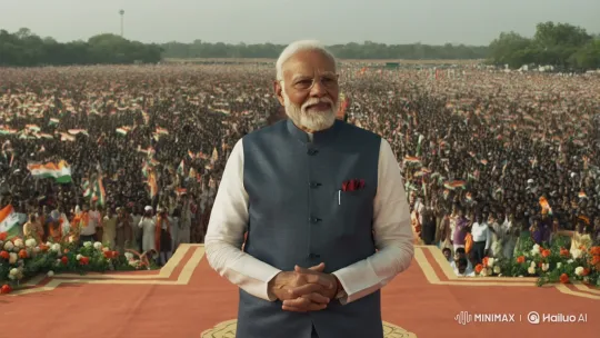 Narendra Modi Addresses Enthusiastic Outdoor Crowd – AI Generated Video | Hailuo AI