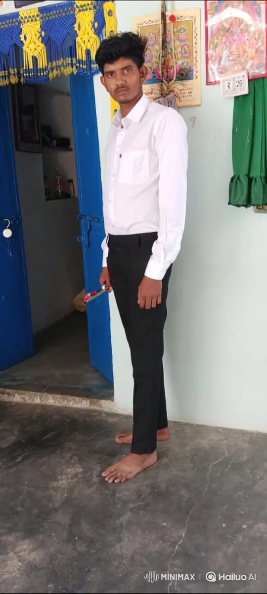 Young Man in White Shirt Moves Towards Blue Doorway – AI Generated Video | Hailuo AI