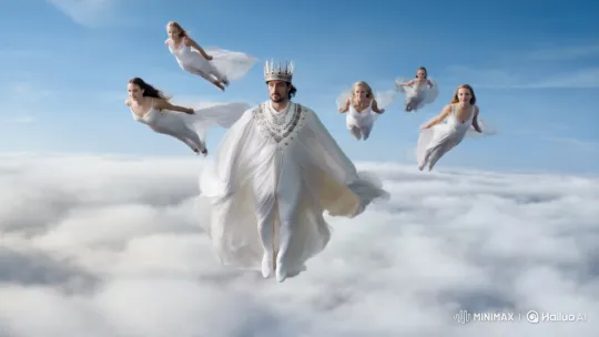 Royal Flight: King and Princesses Grace Sky in Majestic Dance – AI Generated Video | Hailuo AI