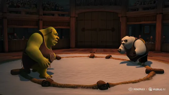 Shrek and Kung Fu Panda in Sumo Wrestling Match – AI Generated Video | Hailuo AI
