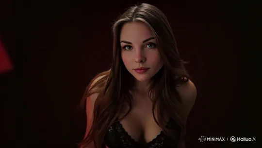 Young Woman Conveys Seductive Confidence with Gaze and Gestures – AI Generated Video | Hailuo AI