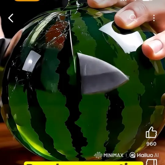 Precision Knife Cuts Watermelon with Intricate Cracks – AI Generated Video | Hailuo AI