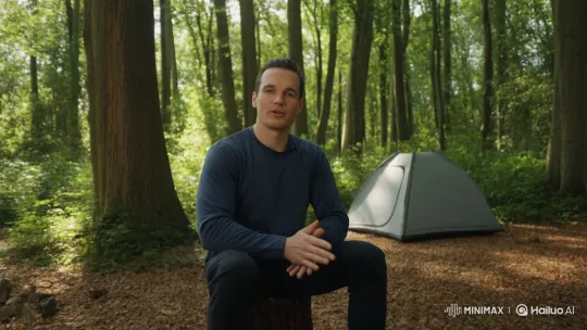 Vlogger Shares Tranquil Forest Camping Experience – AI Generated Video | Hailuo AI