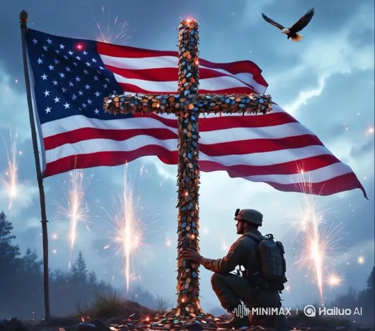Soldier Salutes at Dusk with Flag, Eagle, and Fireworks – AI Generated Video | Hailuo AI