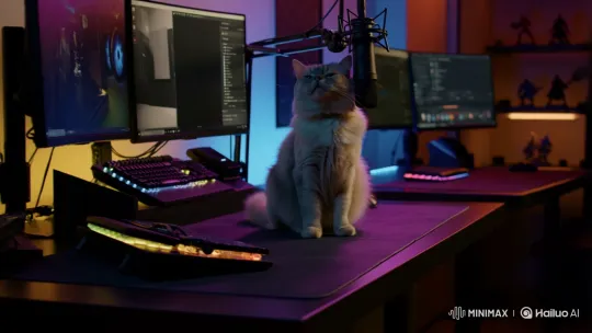 Fluffy Cat Produces ASMR in a Gaming Room – AI Generated Video | Hailuo AI