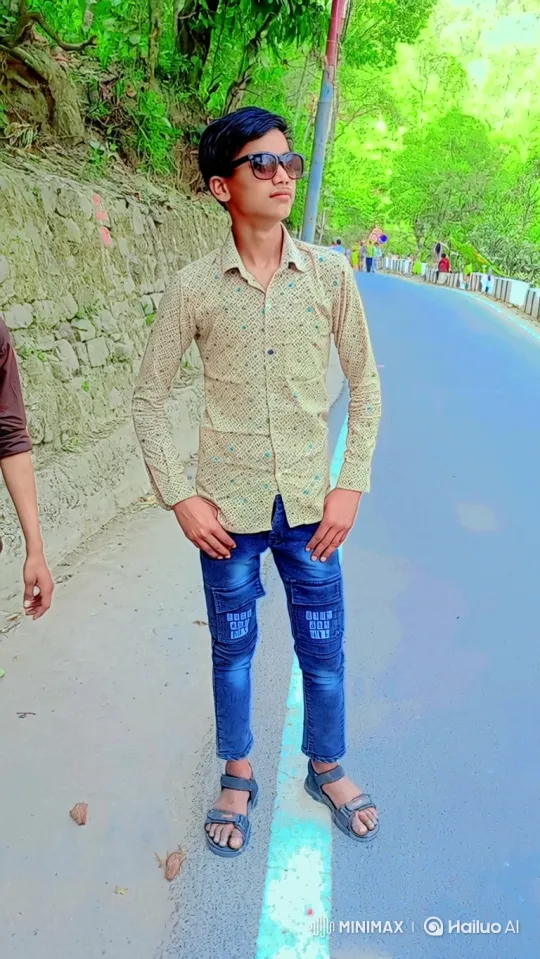Young Man Walks Down Curving Road in Scenic Landscape – AI Generated Video | Hailuo AI