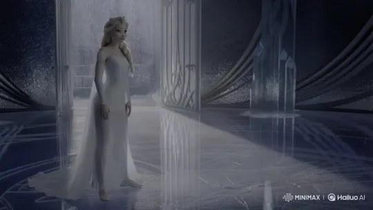 Elsa, the Fifth Spirit, performs squats in a crystalline ice hall – AI Generated Video | Hailuo AI