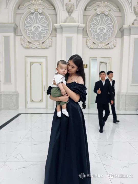 Family Portrait: Loving Embrace in Elegant Hall – AI Generated Video | Hailuo AI