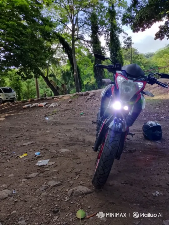 Motorcycle in Nature with Overhead Plane Contrail – AI Generated Video | Hailuo AI