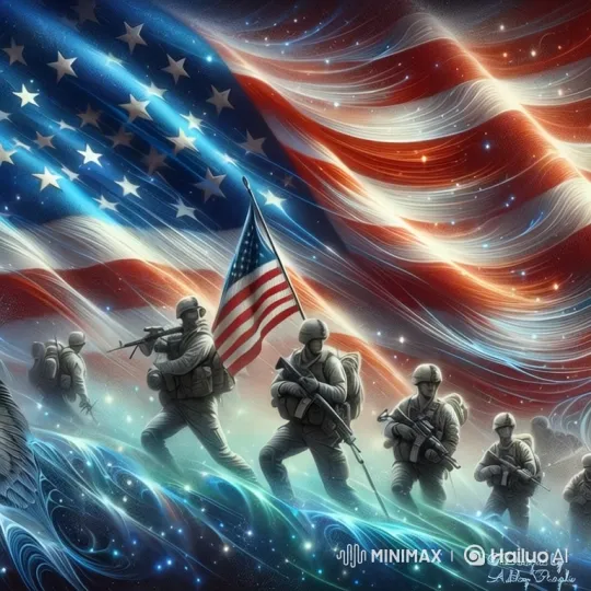 Soldiers March with American Flag in Cosmic Landscape – AI Generated Video | Hailuo AI