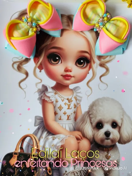 Girl and Dog Admire Hair Bows in Heart Shape – AI Generated Video | Hailuo AI