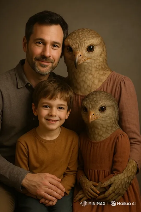 Animated Family Portrait: A Surreal, Tender Moment – AI Generated Video | Hailuo AI
