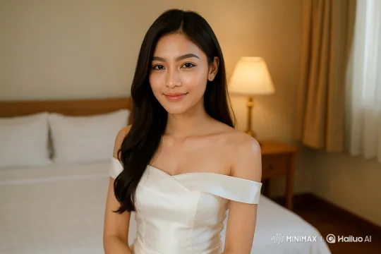Young Woman in Elegant Dress, Serene Smile, Softly Lit Bedroom – AI Generated Video | Hailuo AI