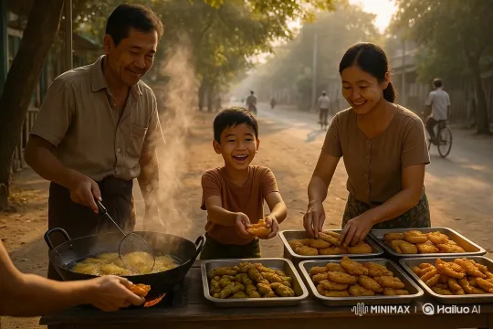 Family's Morning Routine at a Roadside Food Stall – AI Generated Video | Hailuo AI