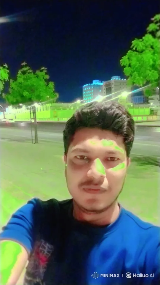 Young Man in Green Face Paint Greets Viewers Outdoors – AI Generated Video | Hailuo AI